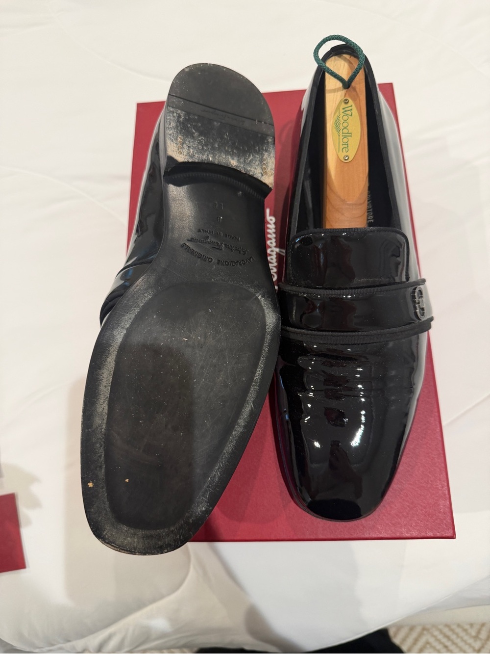 Salvatore Ferragamo Mens Black Pilatus Bit Loafer Patent Leather Dress Shoes